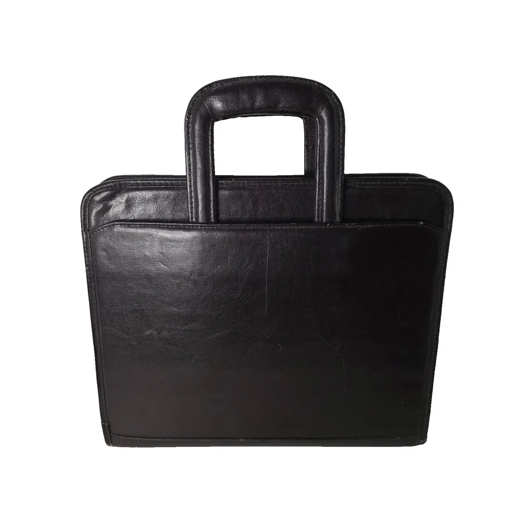 Black Leather Zip Portfolio Organizer 3 Ring Binder Padfolio Briefcase Handles
